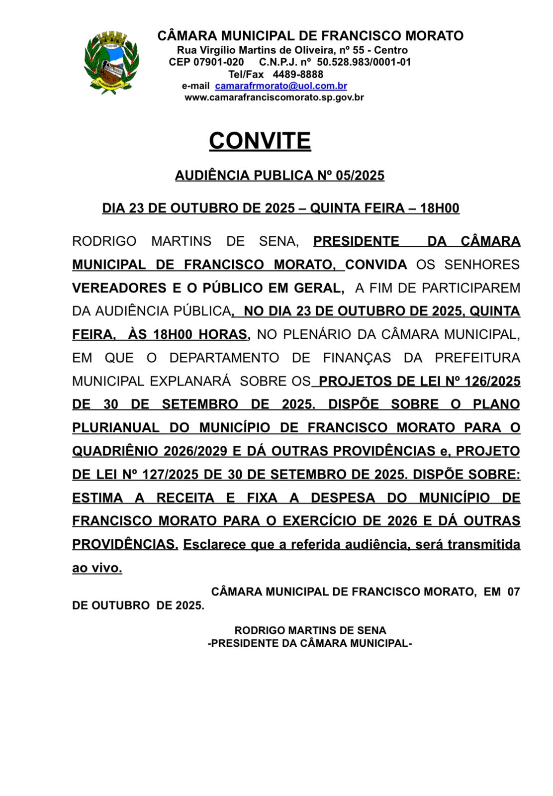 AUDIÊNCIA PIBLICA Nº 05/2025